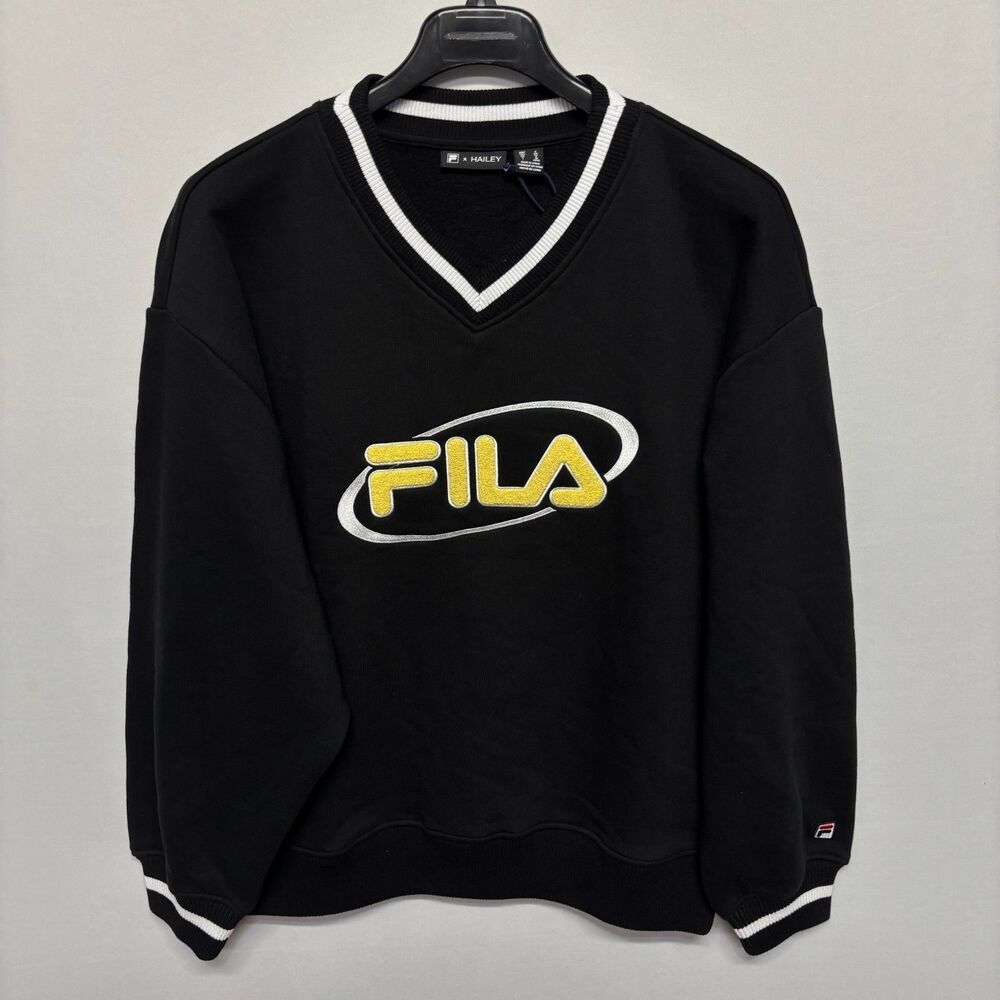 FILA x Hailey Women Pullover V-Neck Sweatshirt Size Small Oversized D133 -7